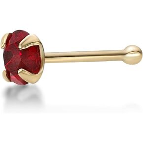 Lavari Jewelers 20 Gauge Straight Bone, L-Shaped or Curved Screw Round Red Crystal Nose Ring in 14k Yellow Gold Unisex Stud Nose Ring Hypoallergenic 20G Body Piercing