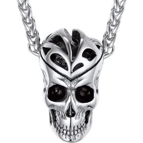 ChainsHouse Skull Necklace for Men, Retro Gothic Punk Jewelry Biker Necklace for Men Women Free Engraving Stainless Steel Dog Tag Pendant Necklace,with Gift Box