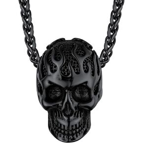 ChainsHouse Skull Necklace for Men, Retro Gothic Punk Jewelry Biker Necklace for Men Women Free Engraving Stainless Steel Dog Tag Pendant Necklace,with Gift Box