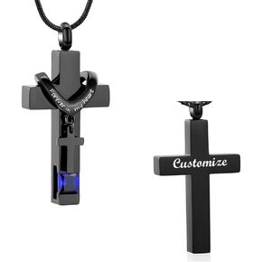 Black Cross Urn Necklace For Ashes Of Loved Ones With Birthstone Always In My Heart Cremation Jewelry Keepsake Pendant Women Men
