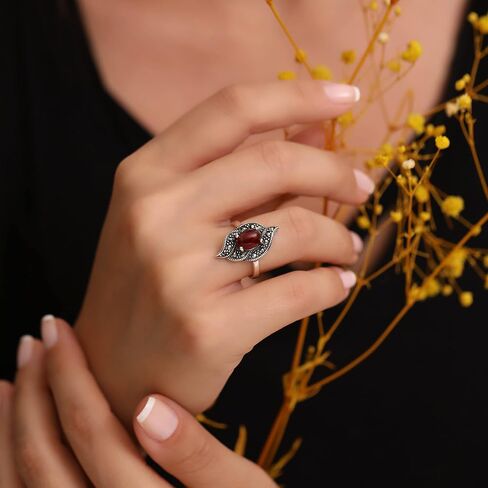 Natural Carnelian Stone Genuine 925 Sterling Silver Halo Marcasite Oxidized Vintage Style Statement Luxury Ring for Women in Saudi Arabia