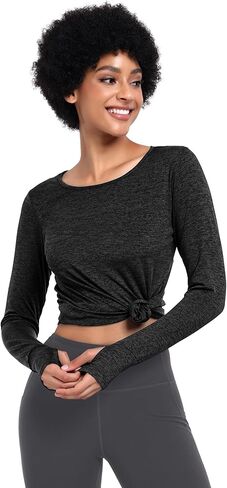 قميص اليوجا للسيدات بأكمام طويلة من ADOME قمصان التمرين للنساء سريعة الجفاف وصالة الألعاب الرياضية والجري بلايز اليوغا in Kuwait