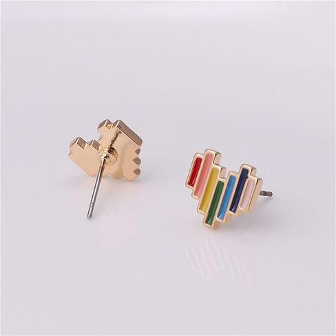 MALOYANVE Rainbow Stud Earrings for Women Girls Unique Creative Bohemian Lightweight Acrylic Rainbow Chain Dangle Drop Earrings Long Handmade Colorful Rainbow Resin Hearts Chain Post Stud Earrings Jewelry for Women Girls in Saudi Arabia