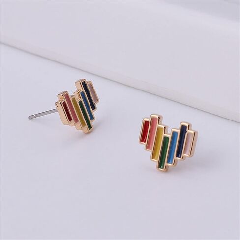 MALOYANVE Rainbow Stud Earrings for Women Girls Unique Creative Bohemian Lightweight Acrylic Rainbow Chain Dangle Drop Earrings Long Handmade Colorful Rainbow Resin Hearts Chain Post Stud Earrings Jewelry for Women Girls in Saudi Arabia