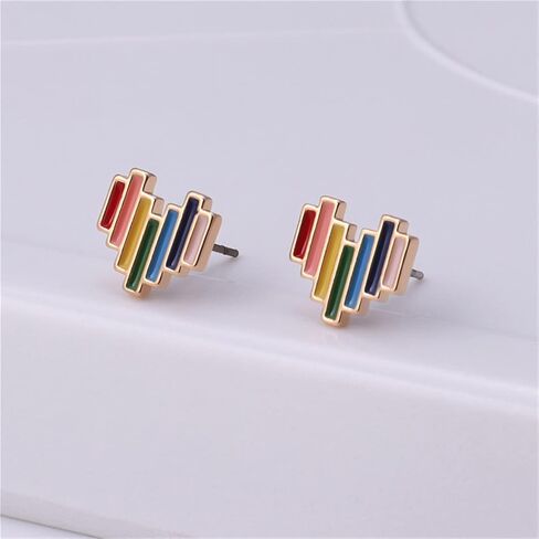 MALOYANVE Rainbow Stud Earrings for Women Girls Unique Creative Bohemian Lightweight Acrylic Rainbow Chain Dangle Drop Earrings Long Handmade Colorful Rainbow Resin Hearts Chain Post Stud Earrings Jewelry for Women Girls in Saudi Arabia