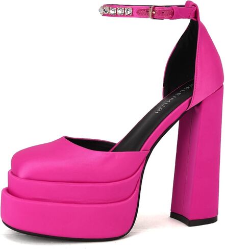 Keleimusi Strappy ومنصة مضخات الدانتيل متابعة مربعة براءات الاختراع والجلود عالية منعت الصنادل مكتنزة للنساء in Kuwait