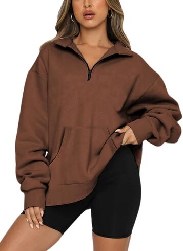 سويت شيرت نسائي كبير الحجم من Lentta بنصف سحاب وأكمام طويلة وياقة وربع سحاب in Kuwait