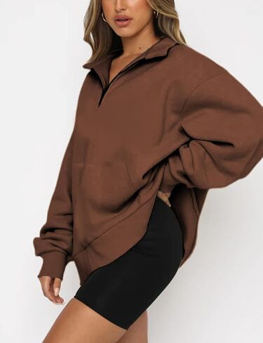 سويت شيرت نسائي كبير الحجم من Lentta بنصف سحاب وأكمام طويلة وياقة وربع سحاب in Kuwait