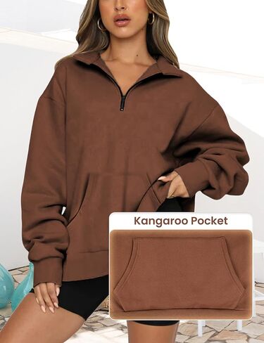 سويت شيرت نسائي كبير الحجم من Lentta بنصف سحاب وأكمام طويلة وياقة وربع سحاب in Kuwait