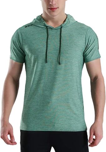 تيشيرتات رياضية بغطاء للرأس بأكمام قصيرة للرجال ومناسبة للجاف وقلنسوة لرياضة كمال الأجسام in Kuwait