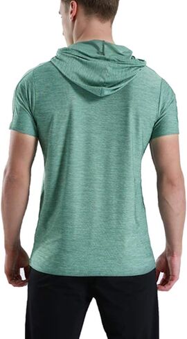 تيشيرتات رياضية بغطاء للرأس بأكمام قصيرة للرجال ومناسبة للجاف وقلنسوة لرياضة كمال الأجسام in Kuwait