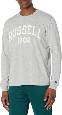 Russell Athletic Men's Logo Long Sleeve T-Shirt, Heather Grey in Saudi Arabia