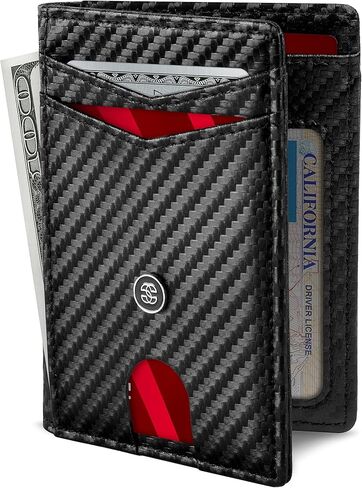 محفظة Suavell Bifold محفظة جلدية من الألياف الدقيقة RFID. علامة تبويب المحفظة النحيفة للرجال. محفظة جيب أمامية مدمجة (كابتن بلاك بكالوريوس) in Kuwait