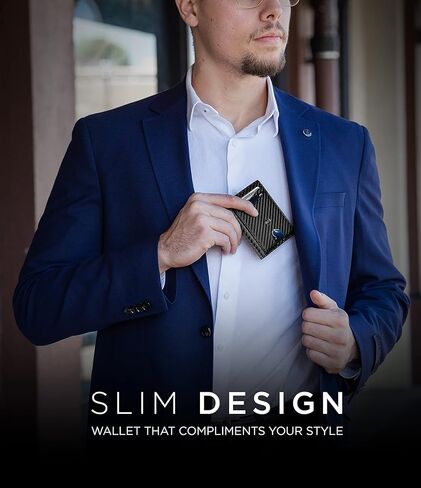 محفظة Suavell Bifold محفظة جلدية من الألياف الدقيقة RFID. علامة تبويب المحفظة النحيفة للرجال. محفظة جيب أمامية مدمجة (كابتن بلاك بكالوريوس) in Kuwait