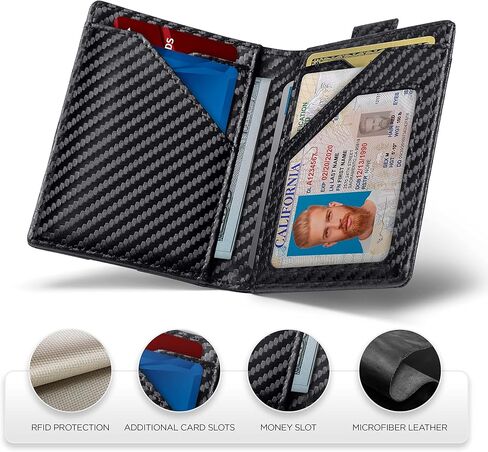 محفظة Suavell Bifold محفظة جلدية من الألياف الدقيقة RFID. علامة تبويب المحفظة النحيفة للرجال. محفظة جيب أمامية مدمجة (كابتن بلاك بكالوريوس) in Kuwait