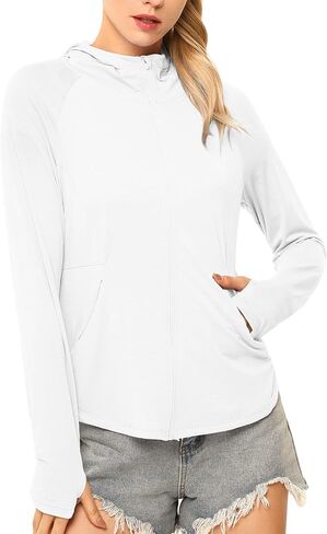 Women's UPF 50+ Sun Protection Beach Cover Up Long Zip Up Hoodie Lightweiht Long Sleeve Sun Shirt for Women with Thumb Hole in Kuwait