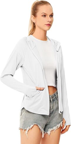 Women's UPF 50+ Sun Protection Beach Cover Up Long Zip Up Hoodie Lightweiht Long Sleeve Sun Shirt for Women with Thumb Hole in Kuwait