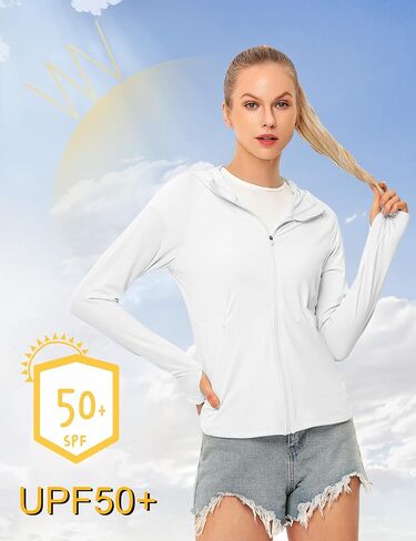 Women's UPF 50+ Sun Protection Beach Cover Up Long Zip Up Hoodie Lightweiht Long Sleeve Sun Shirt for Women with Thumb Hole in Kuwait