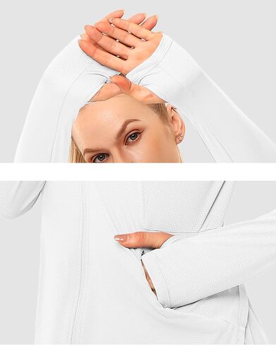 Women's UPF 50+ Sun Protection Beach Cover Up Long Zip Up Hoodie Lightweiht Long Sleeve Sun Shirt for Women with Thumb Hole in Kuwait