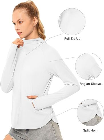 Women's UPF 50+ Sun Protection Beach Cover Up Long Zip Up Hoodie Lightweiht Long Sleeve Sun Shirt for Women with Thumb Hole in Kuwait