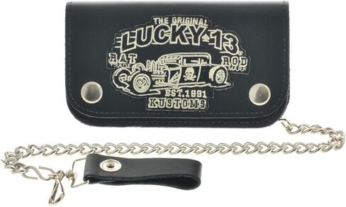 Lucky 13 Black Rat Rod Patch Wallet مع سلسلة مصنوعة في الولايات المتحدة الأمريكية in Kuwait
