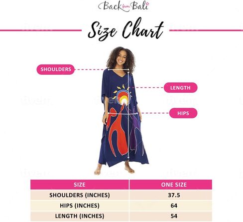 فستان قفطان طويل مطلي يدويًا للنساء من Back From Bali لملابس الاسترخاء، وتغطية ملابس السباحة، والارتداء اليومي - رايون طويل فضفاض in Kuwait
