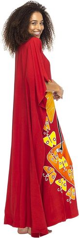 فستان قفطان طويل مطلي يدويًا للنساء من Back From Bali لملابس الاسترخاء، وتغطية ملابس السباحة، والارتداء اليومي - رايون طويل فضفاض in Kuwait