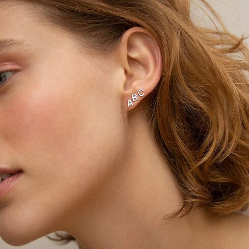 ChicSilver Hypoallergenic 925 Sterling Silver Stud Earrings Simple Tiny Initial Letter A-Z Studs for Women Girls Sensitive Ears (with Gift Box) in Saudi Arabia