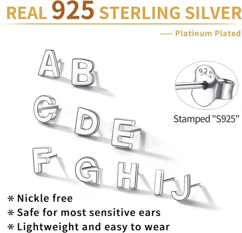 ChicSilver Hypoallergenic 925 Sterling Silver Stud Earrings Simple Tiny Initial Letter A-Z Studs for Women Girls Sensitive Ears (with Gift Box) in Saudi Arabia