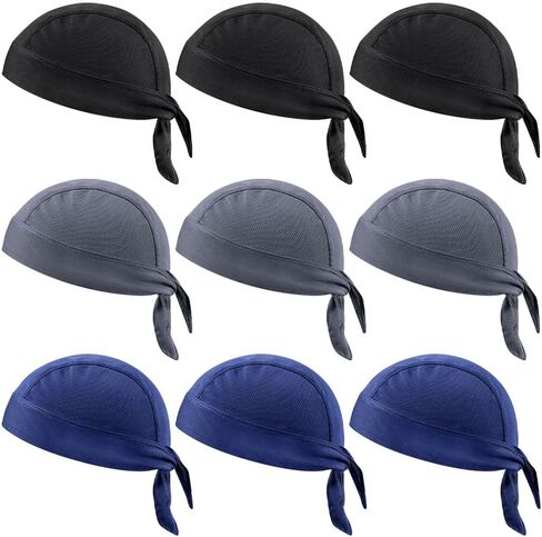 ZUYYON 9 Pcs Do Rag Skull Cap Sweat Wicking Head Wraps Cooling Durags Beanie Skull Bicycle Helmet Liner Bandana for Men Women in Kuwait