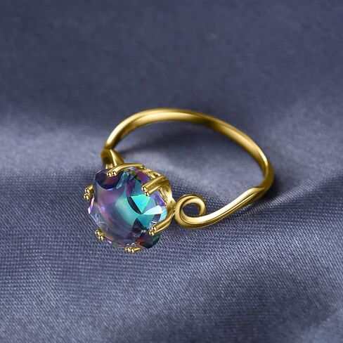 JewelryPalace Fancy Cut 5.7ct Multicolor Genuine Rainbow Quartz Cocktail Rings for Her, 14K White Yellow Rose Gold Plated 925 Sterling Silver Ring for Women, Natural Gemstone Jewelry Rings in Kuwait