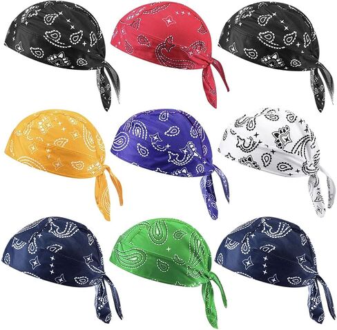 ZUYYON 9 Pcs Do Rag Skull Cap Sweat Wicking Head Wraps Cooling Durags Beanie Skull Bicycle Helmet Liner Bandana for Men Women in Kuwait