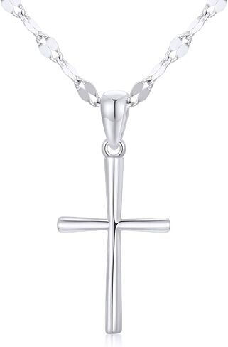 SISGEM 14k White Gold Cross Pendant and Lip Chain Necklace for Women, Baptism Jewelry Confirmation Gifts for Her, 18 inch in Saudi Arabia