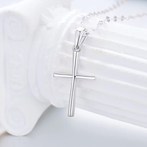 SISGEM 14k White Gold Cross Pendant and Lip Chain Necklace for Women, Baptism Jewelry Confirmation Gifts for Her, 18 inch in Saudi Arabia