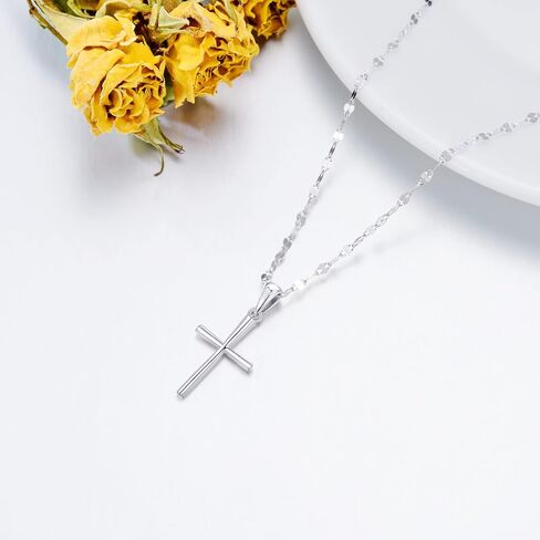 SISGEM 14k White Gold Cross Pendant and Lip Chain Necklace for Women, Baptism Jewelry Confirmation Gifts for Her, 18 inch in Saudi Arabia