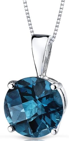 PEORA 14K White Gold London Blue Topaz Pendant for Women, Natural Gemstone Birthstone Classic Solitaire, 2.50 Carats Round Shape 8mm in Saudi Arabia