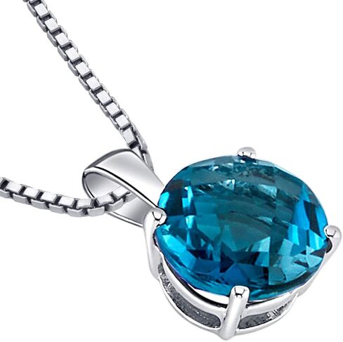 PEORA 14K White Gold London Blue Topaz Pendant for Women, Natural Gemstone Birthstone Classic Solitaire, 2.50 Carats Round Shape 8mm in Saudi Arabia