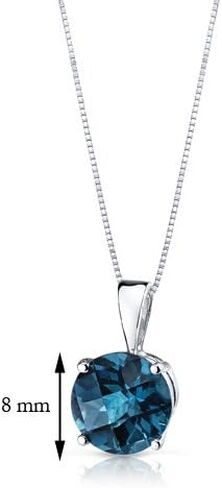 PEORA 14K White Gold London Blue Topaz Pendant for Women, Natural Gemstone Birthstone Classic Solitaire, 2.50 Carats Round Shape 8mm in Saudi Arabia