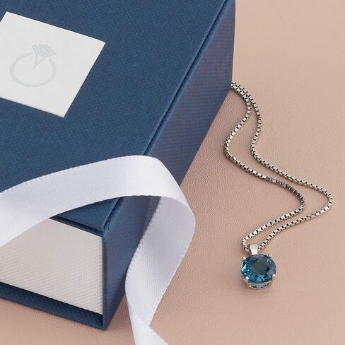 PEORA 14K White Gold London Blue Topaz Pendant for Women, Natural Gemstone Birthstone Classic Solitaire, 2.50 Carats Round Shape 8mm in Saudi Arabia