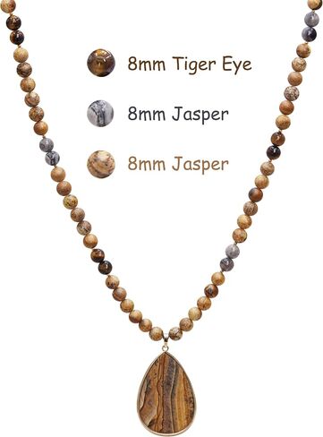 PEARLFECT قلادات قلادة طويلة للنساء / الرجال العصرية، 8 مم قلادات جاسبر مطرزة، 32 بوصة حبة الحجر الأخضر BOHO قلادة مجوهرات، قلادة بيان مكتنزة، هدايا مجوهرات الأزياء المصنوعة يدويًا in Saudi Arabia