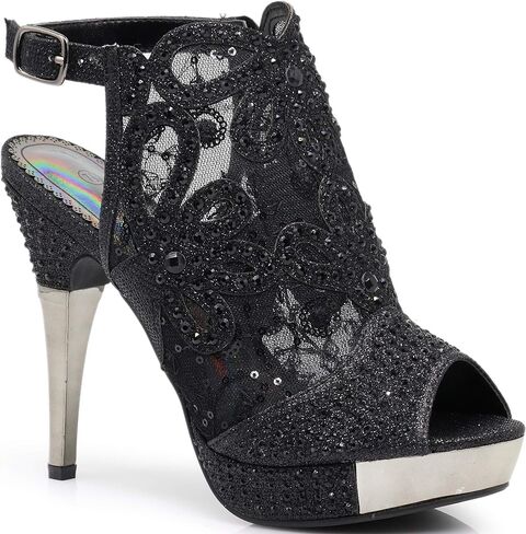 انزو روميو Angie15 إمرأة مفتوح اصبع القدم عالية الكعب الزفاف شبكة مرصعة بأحجار الراين حبال الظهر صندل حذاء بكعب ويدج in Kuwait