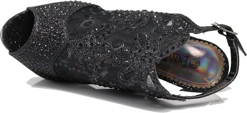 انزو روميو Angie15 إمرأة مفتوح اصبع القدم عالية الكعب الزفاف شبكة مرصعة بأحجار الراين حبال الظهر صندل حذاء بكعب ويدج in Kuwait