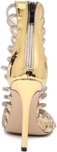 صندل نسائي من azmodo بكعب عالٍ وكعب ستيليتو من Gladiator مفتوح من الأمام باللون الذهبي in Kuwait