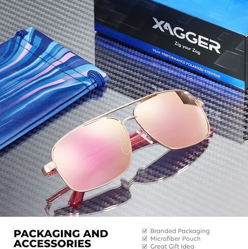 نظارات شمسية Xagger Polarized Brow Bar Square Aviator للرجال طراز ريترو بايلوت عسكري للقيادة UV400 in Saudi Arabia