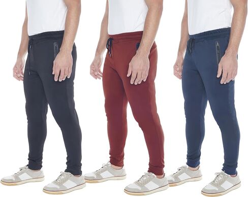 Mens Sweatpants 3- Pack Active Athletic Joggers with Zipper Pocket and Drawstring. Sizes: from S to 3XL. in Saudi Arabia