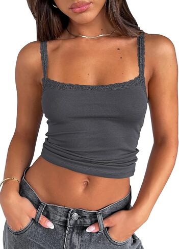 XZXTOGO Womens Lace Camisole Ribbed Spaghetti Strap Tank Top Y2K Undershirts Cami Tops Summer Clothes Basics Clothing in Saudi Arabia