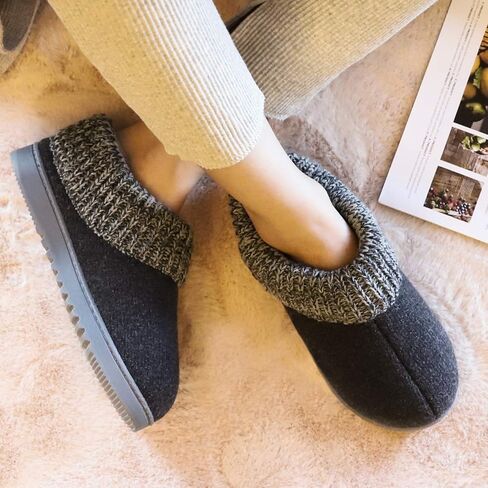 FamilyFairy Women's Cotton Knitted with Elastic Rib Memory Foam Slippers Indoor Outdoor House Slipper Boots in Kuwait