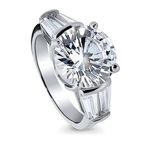 BERRICLE Sterling Silver 3-Stone Wedding Engagement Rings Round Cubic Zirconia CZ Statement Cocktail Anniversary Ring for Women, Rhodium Plated Size 4-10