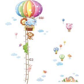 DECOWALL BS-1606 Animal Hot Air Balloon Height Growth Chart Kids Wall Stickers Wall Decals Peel and Stick Removable Wall Stickers for Kids Nursery Bedroom Living Room d?cor