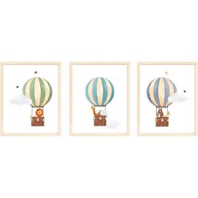 Nistio® Hot Air Balloon Safari Animals Nursery Wall Prints, Play Room Decoration, Nursery Wall Art, Nursery Room Decor, Safari Animals Print Set, Unframed, Set of 3 Prints, 8x10